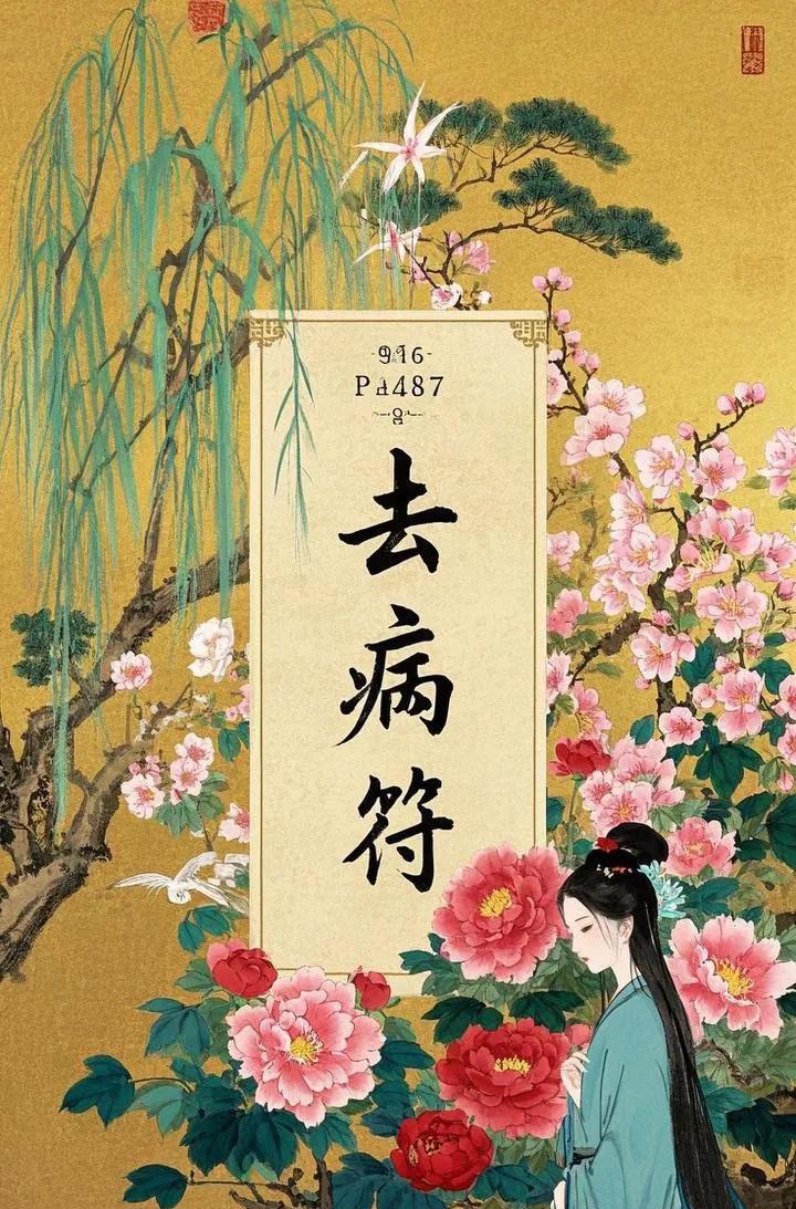 一念去病咒，身轻心自在。二贴去病符，邪气全扫开。
三拜去病神，百病无影踪。四吃去