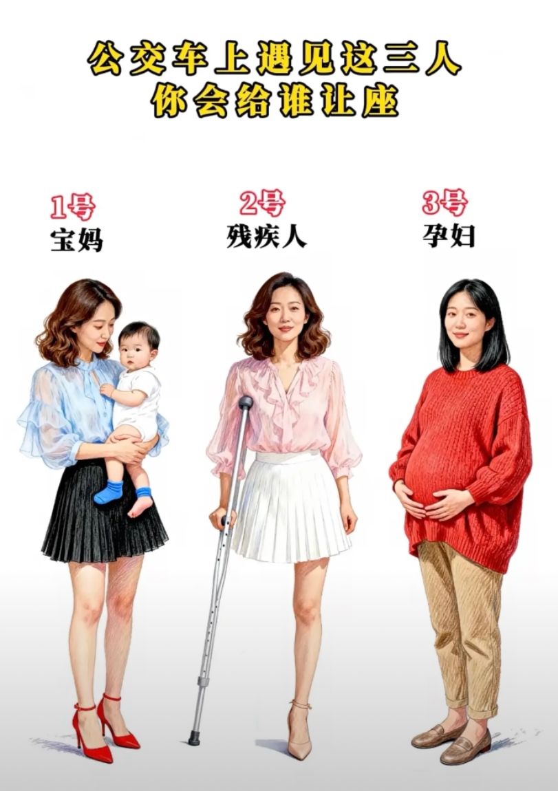 公交车上遇见这三个人，你会给谁让座？