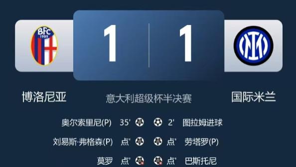 点球大战出局，国米1-1博洛尼亚无缘决赛！
