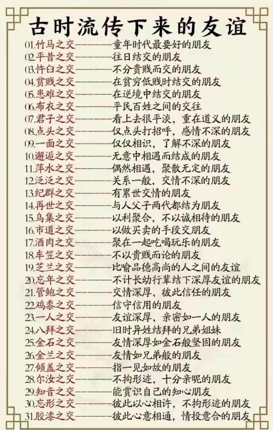 古时流传下来的友谊用词