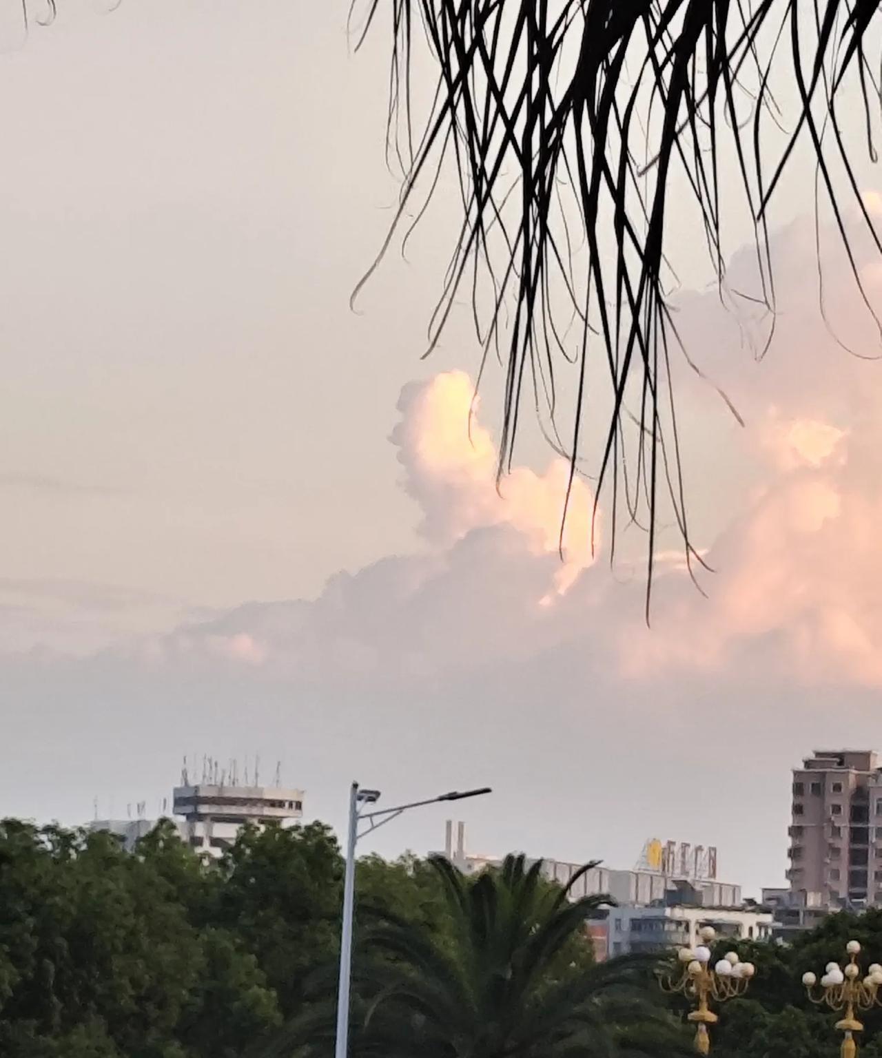 《夕云幻景》
夕照苍穹幻象生，云如天狗月边行。
流光漫舞惊尘客，逸影飞驰入画情。