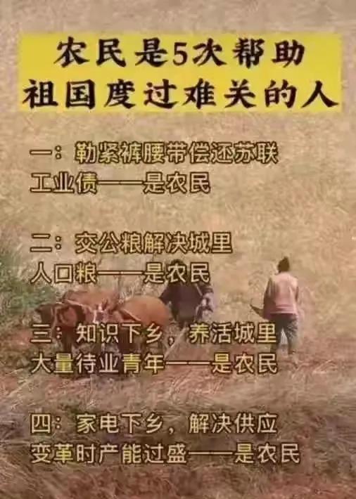 中国的主人之一，农民曾经五次帮助国家渡过难关。如今，农民已经过上了好日子！
中国