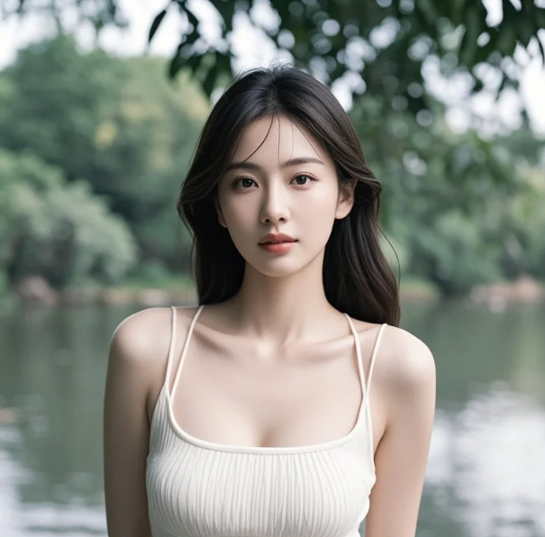 落日余晖洒河岸，佳人倚栏梦如诗