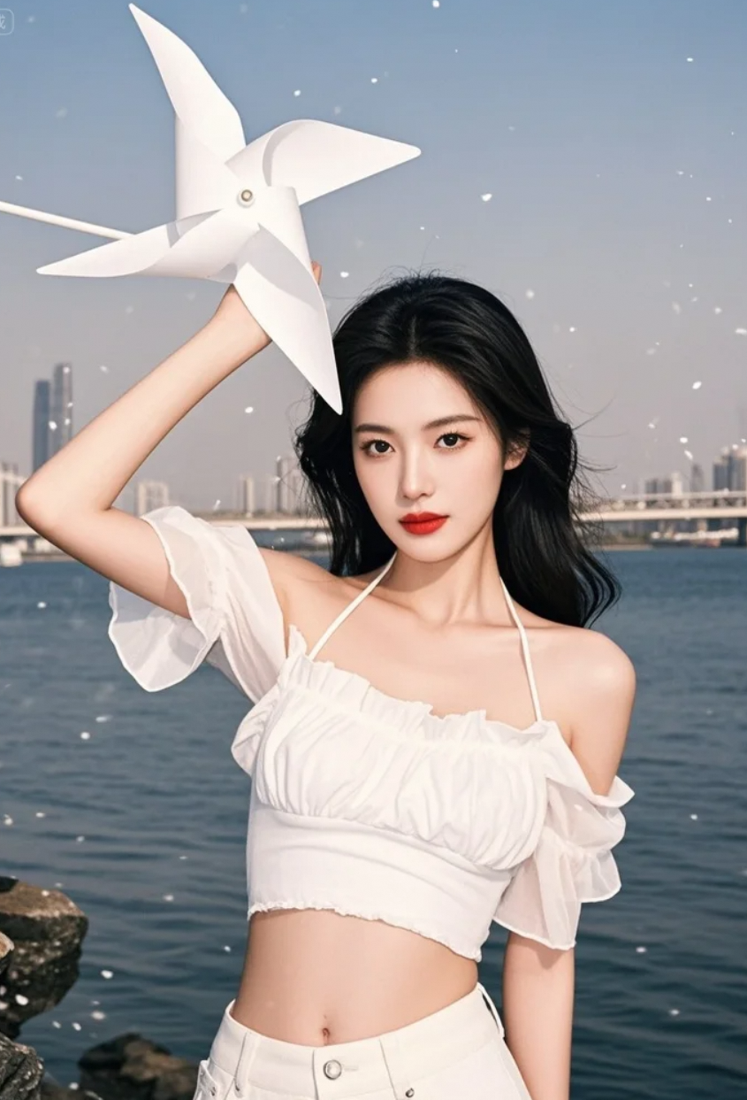 一江烟水，一树飞雪，她站在中间，美得刚刚好。