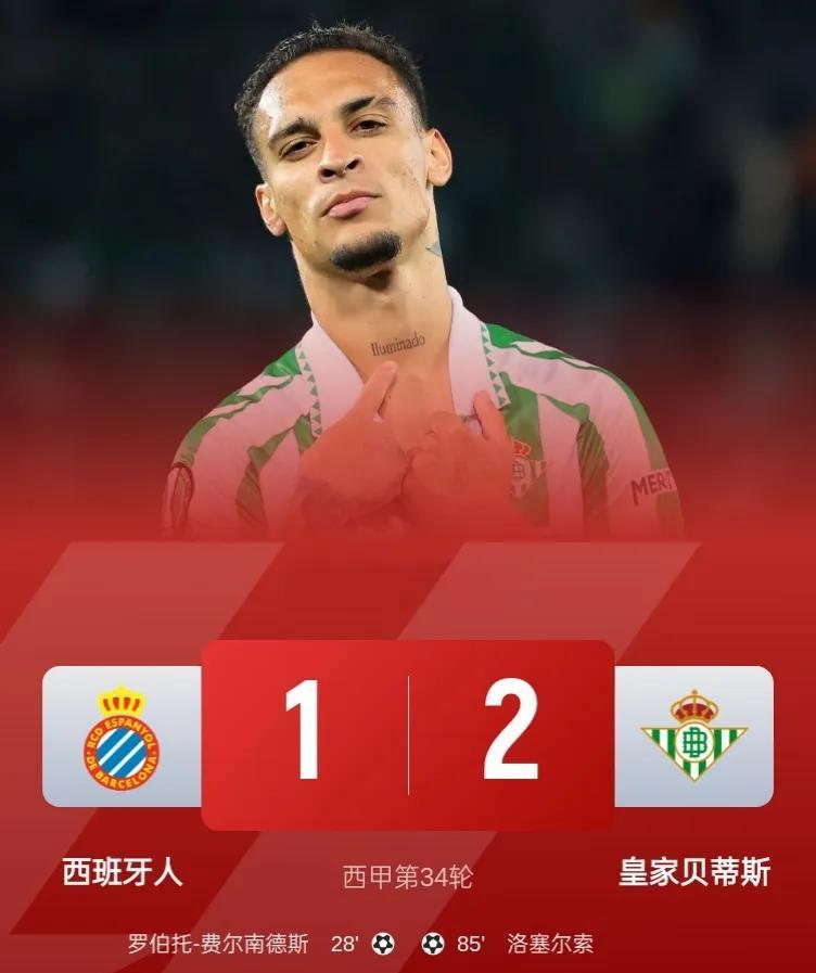 西甲最强战神，那是圆神！
贝蒂斯客场2-1逆转西班牙人，距前五仅1分！
此役，安
