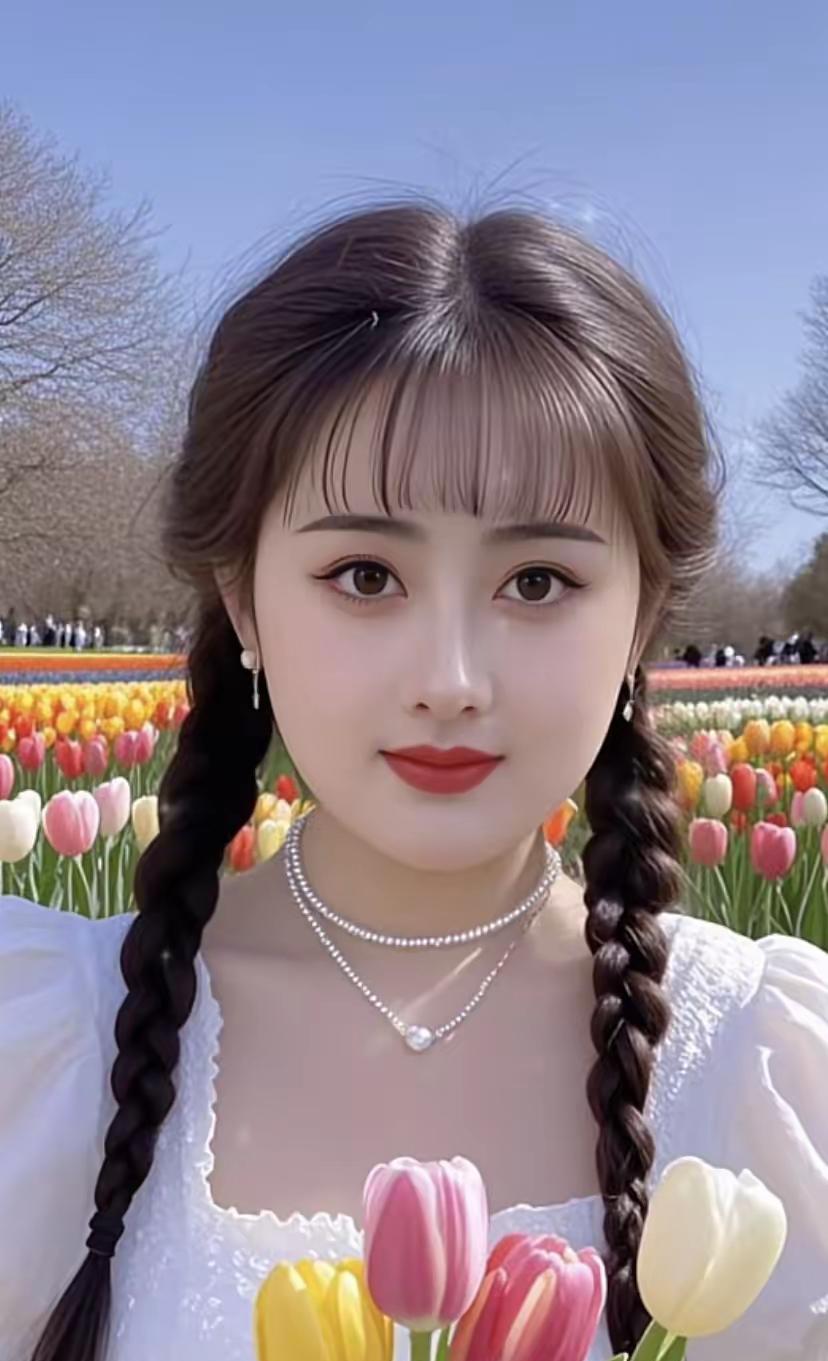 七律·与花共舞的姑娘
春日繁花绽野丘，娇姿映景意悠悠。
双鬟垂辫添妍丽，一袭素衣