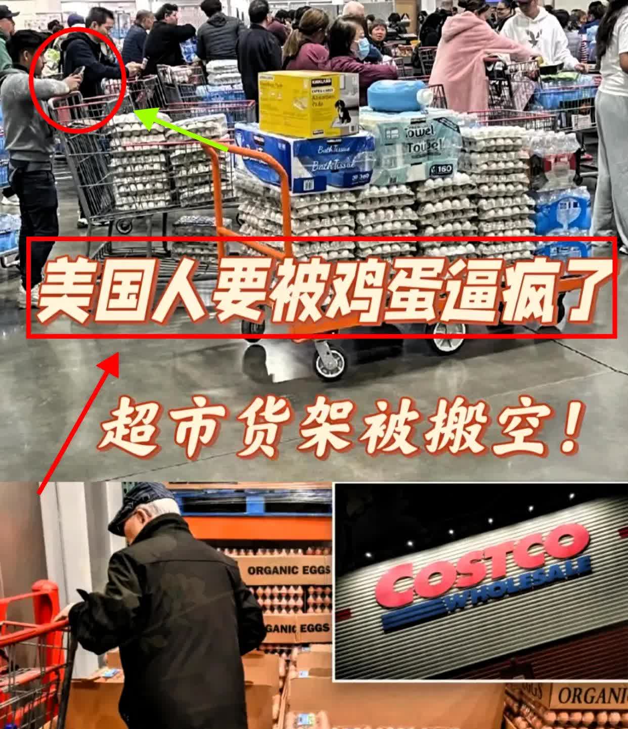 美国人在抢鸡蛋
日本人在抢大米
转头看咱这儿——鸡蛋20块30个堆成小山，菜