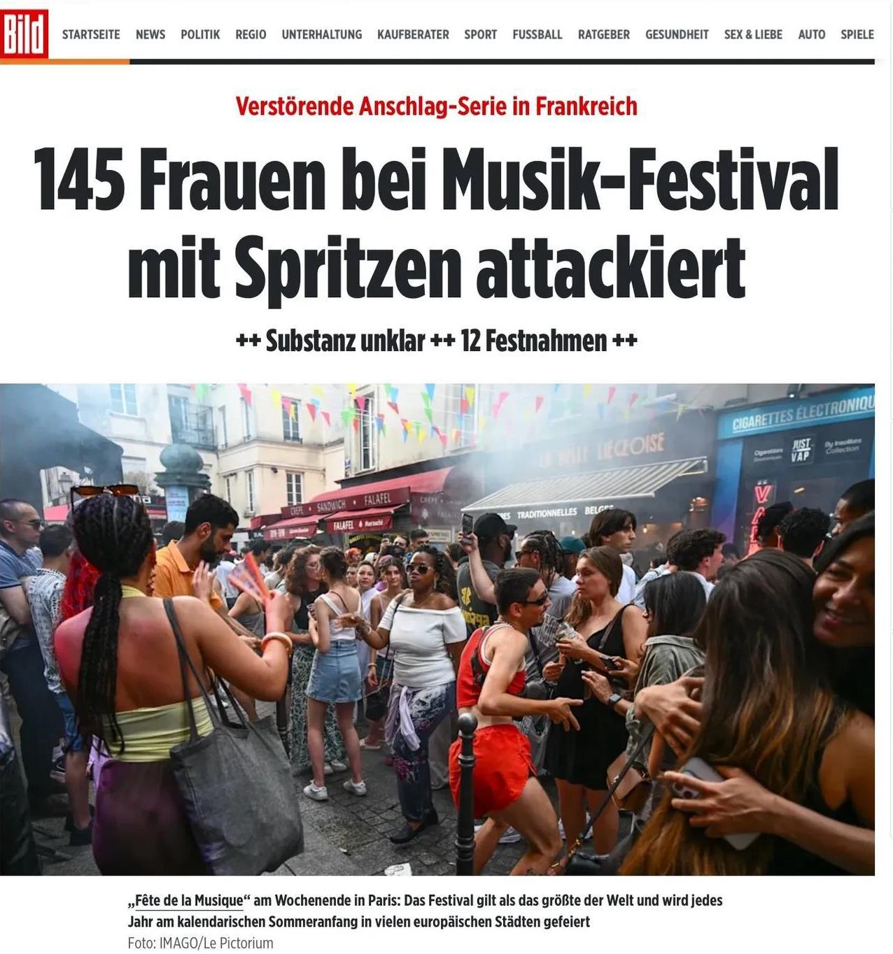 在这几天巴黎举行的法国流行音乐节上，到处是斗殴和骚乱。这还不算，最新报道是，该音