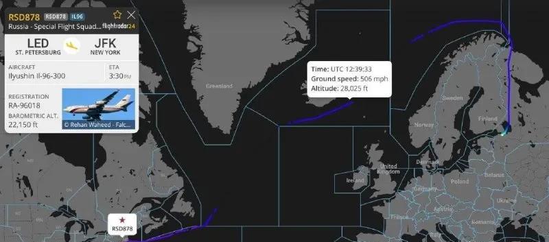 俄政府专机秘密飞抵美国 
根据Flightradar24航班追踪数据显示，一架机