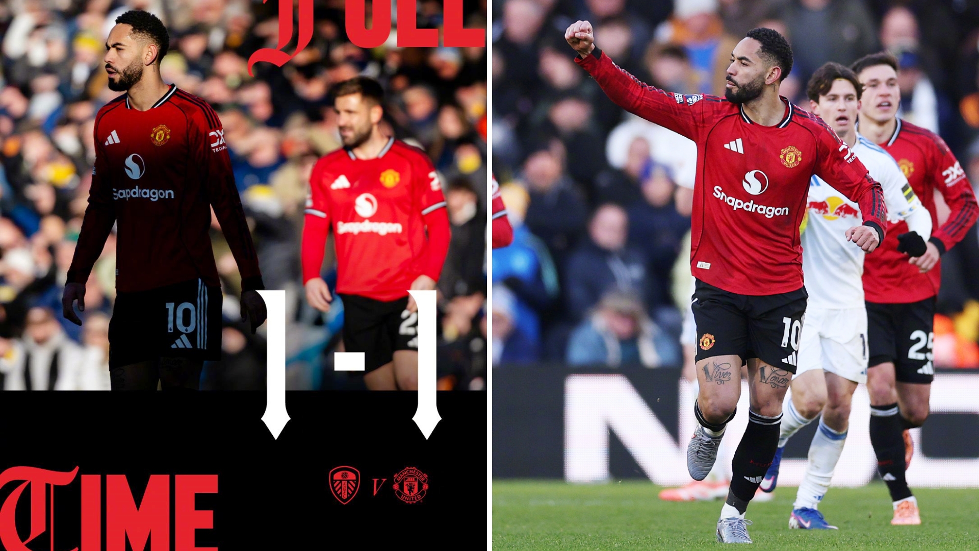 英超：曼联客场1-1战平利兹联，近5轮英超仅1胜。 
阿隆森率先破门，齐尔克泽替