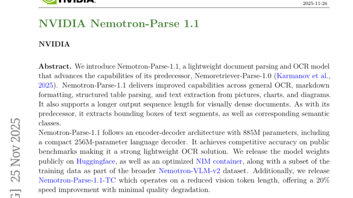 NVIDIA推出885M参数轻量级OCR模型