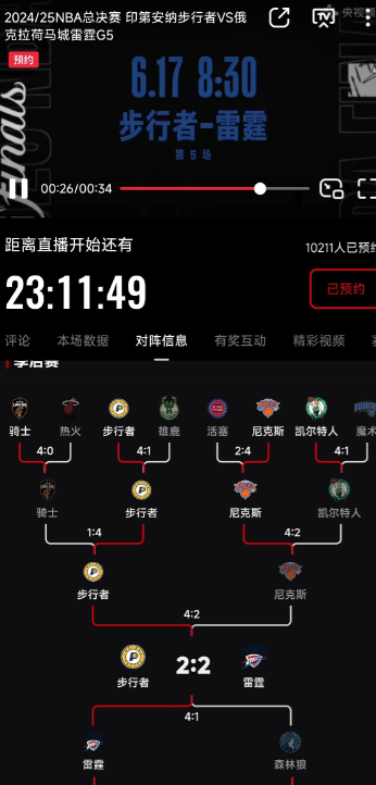 NBA总决赛，雷霆对步行者G5将于6月17日（周二）早8点半准时开打，第四场客场
