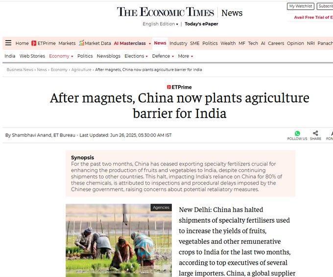 印度没特种化肥用了？印度网友：我们要对等报复，对等制裁中国
大概是这么说的，印度