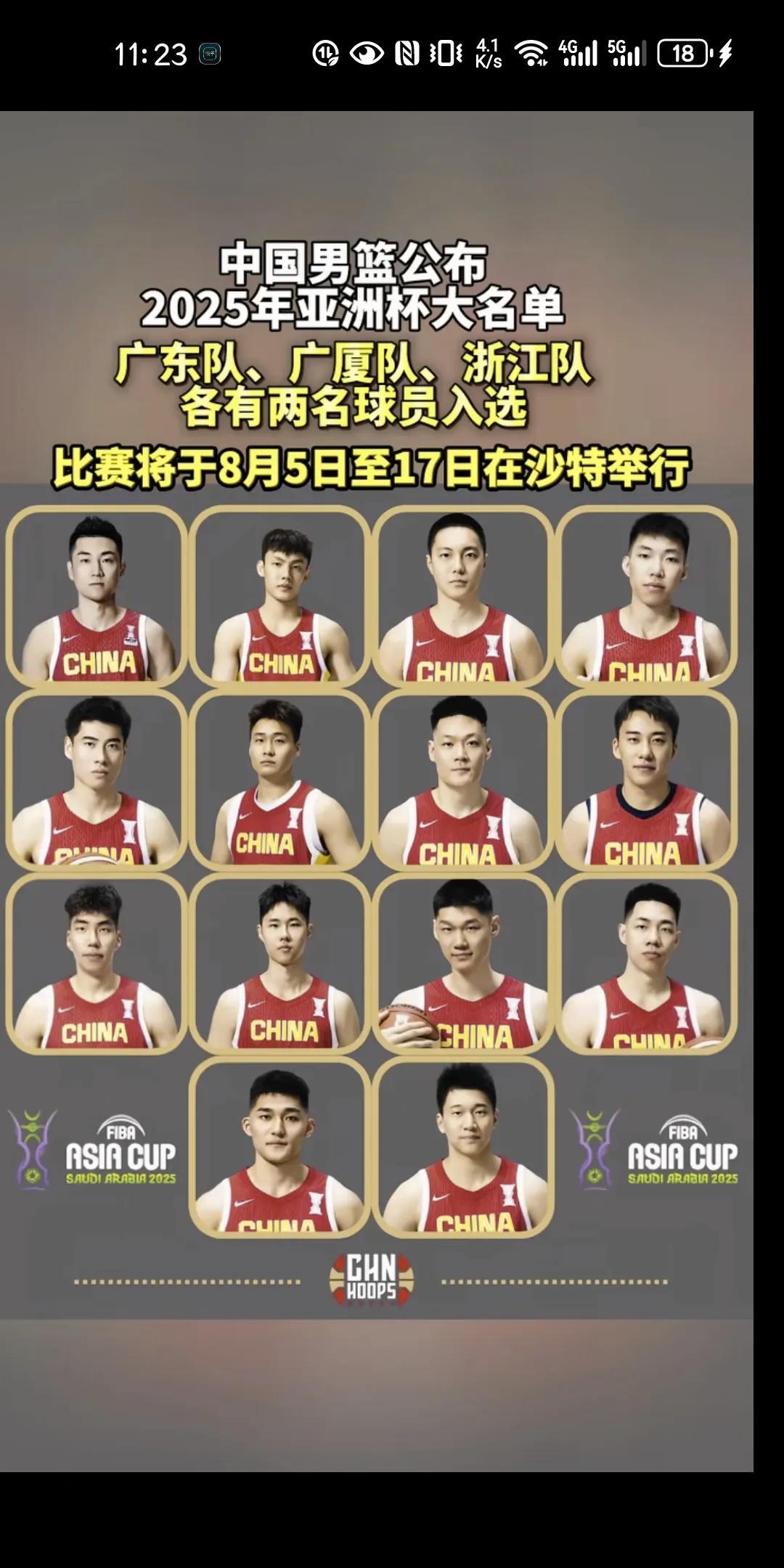 中国男篮大名单公布，辽宁无人入选，浙江，广厦，广东各有两人
中国男篮大名单公布，