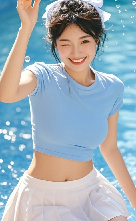 泳池边的绝色美眉，湿身诱惑谁能挡
