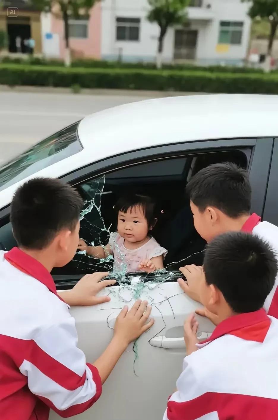 三位小学生砸车玻璃救两岁小女孩的行为令人感动！
   要说起来，这位小女孩的妈妈