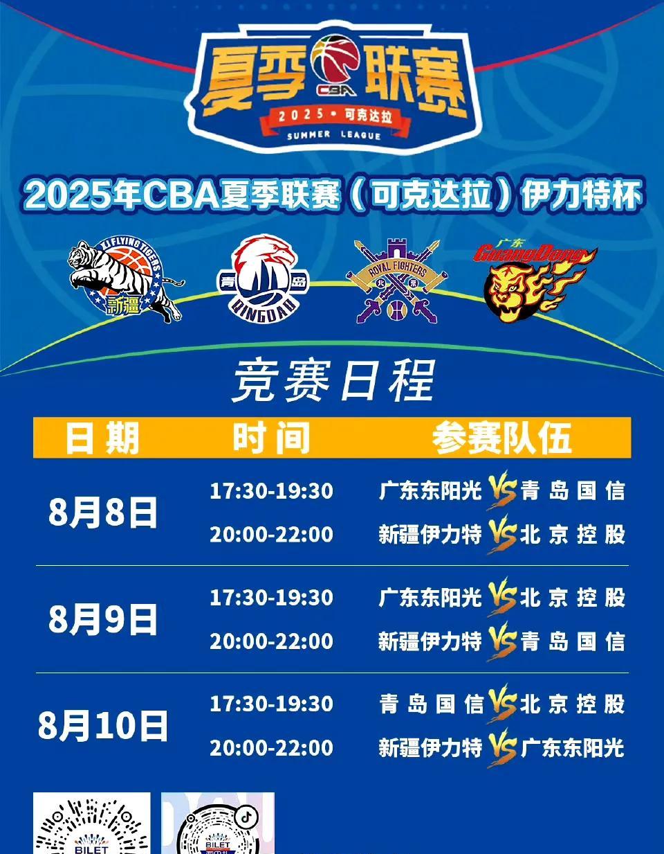 新疆男篮官宣夏天首战夏季联赛，8月8日至10日在可克达拉进行。