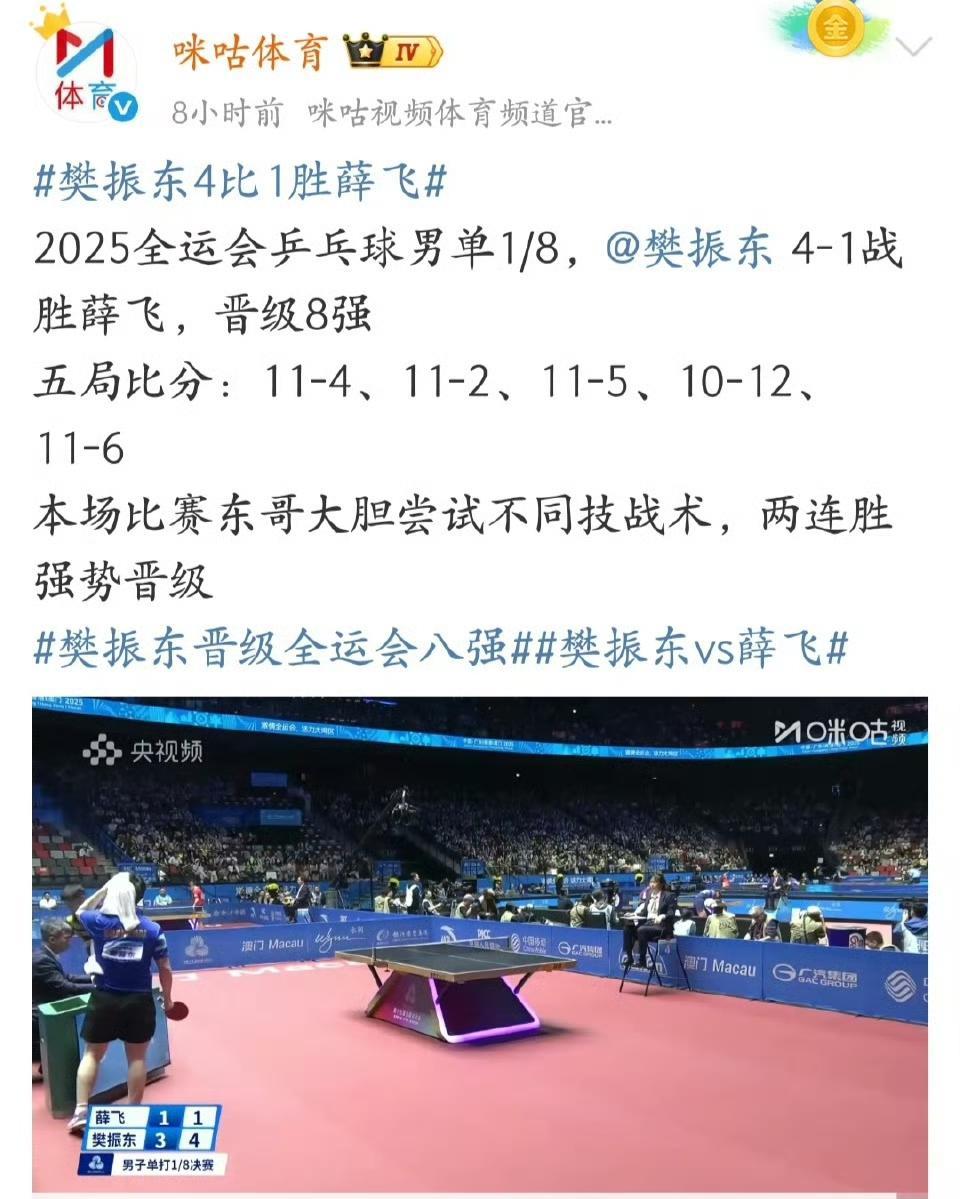 沪豪和周恺太争气了，追随东东的脚步，双双晋级八强！
这下，全运会八强有四人都是上