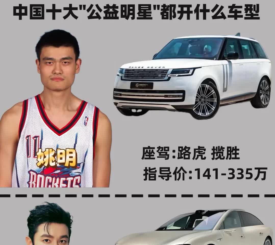 盘点中国十大公益明星都开什么车型？

1.  姚明：座驾为路虎揽胜，指导价为