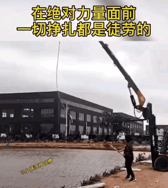 杀鸡焉用牛刀，真是大材小用呀！不过这个钓鱼技术不得不佩服呀！能用这么大的机器钓上