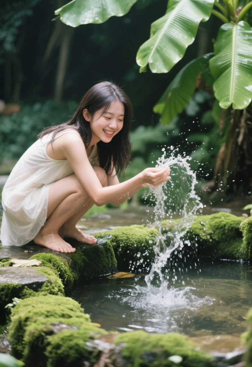 在芭蕉叶的阴影下享受清凉
