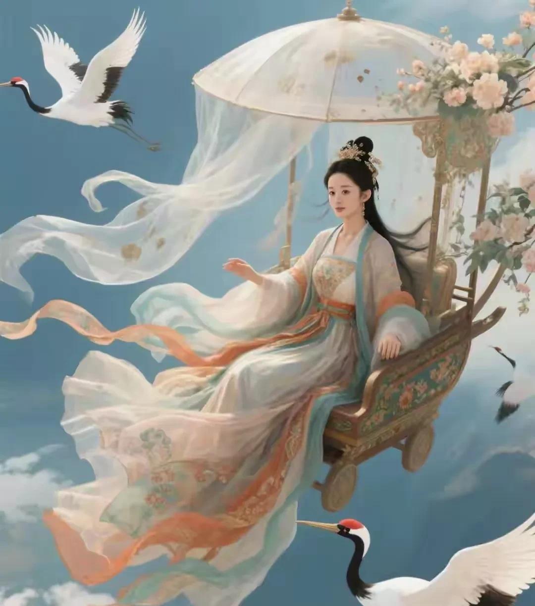 赵丽颖坐花车空中飞行，这画面想想就很惊艳。她在演艺界一直是很努力的存在，就像她拿