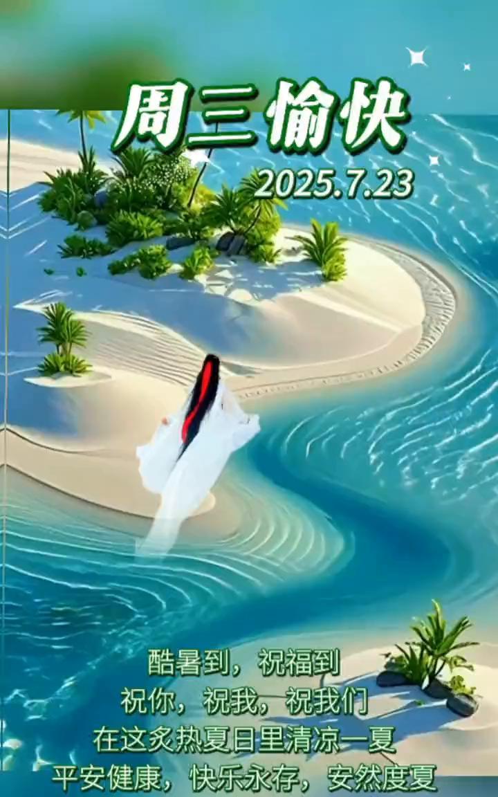 周三愉快。
2025.7.23，酷暑到，祝福到。祝你，祝我，祝我们在这炙热夏日里