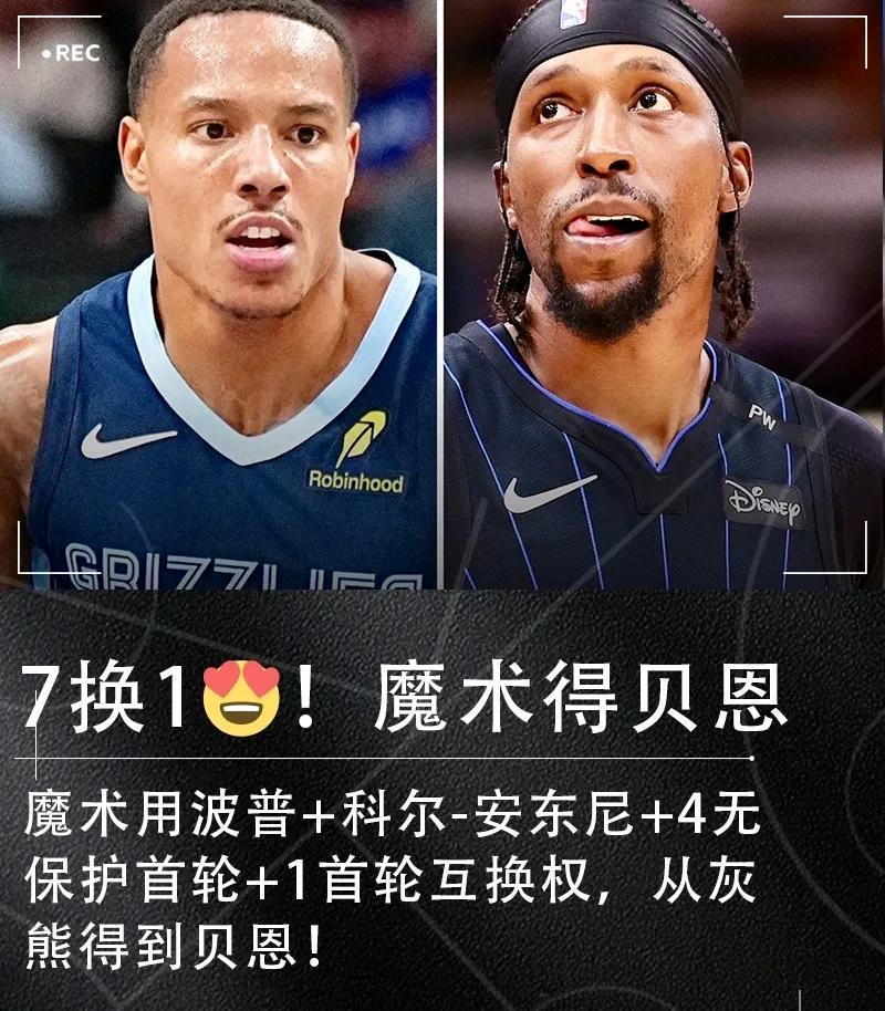 贝恩这么值钱吗，是不是在扰乱交易市场？
休赛季第一笔交易达成，魔术和灰熊，这笔交