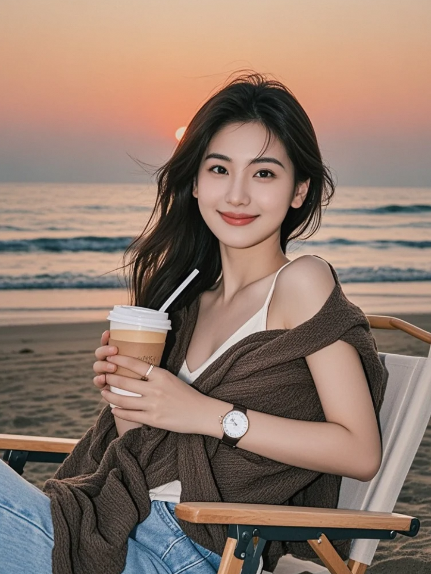 落日未尽时，她靠在光里，美得像一场梦