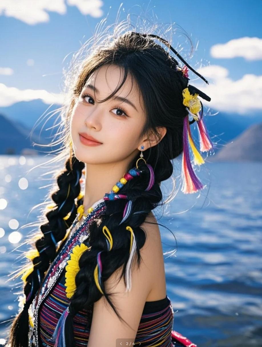 森林中微笑的少女，双麻花辫点缀绿意