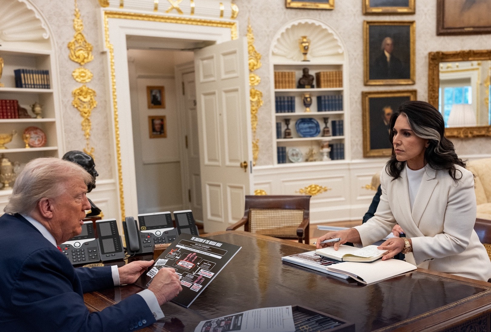 特朗普接见下属员工汇报的场景曝光了。



原来，白宫汇报正在变得“简单”。
