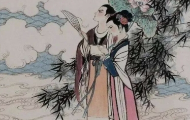 洞房花烛夜，李清照穿着大红色的薄纱衣，半倚在美人榻上，等待着丈夫赵明诚敬酒归来。