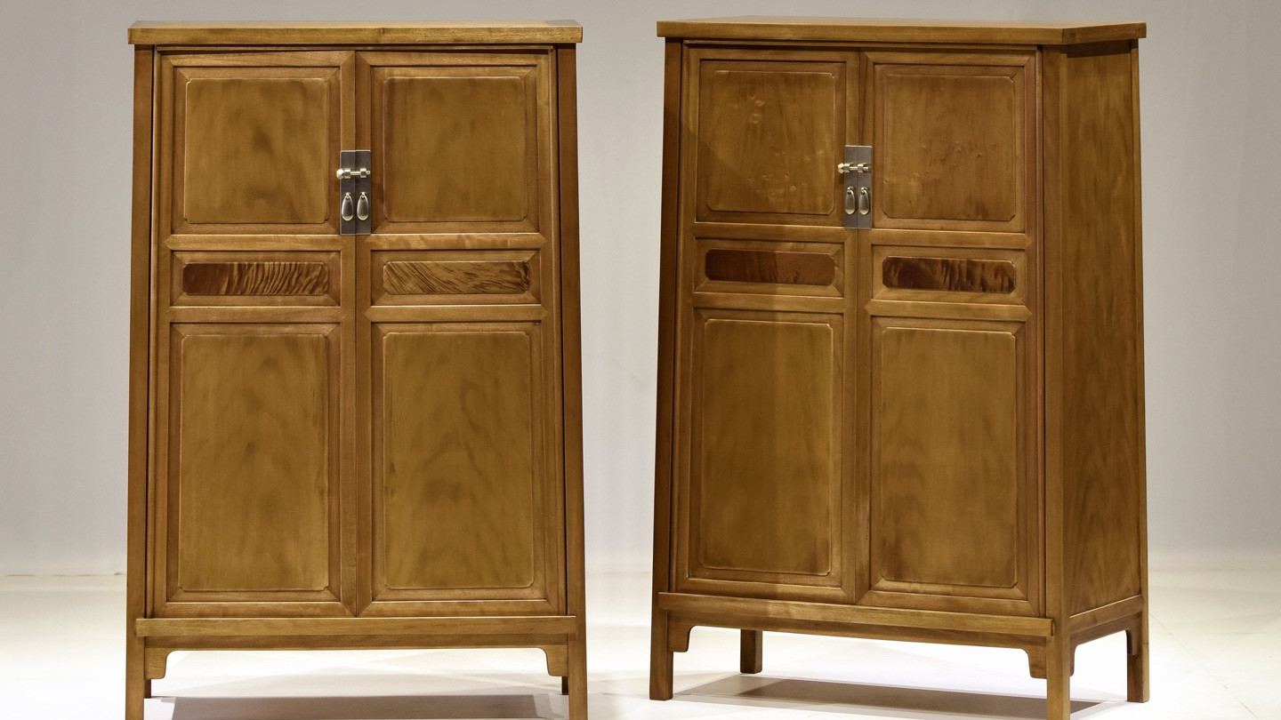 明式风骨，金丝楠木，三抹门方材圆角柜