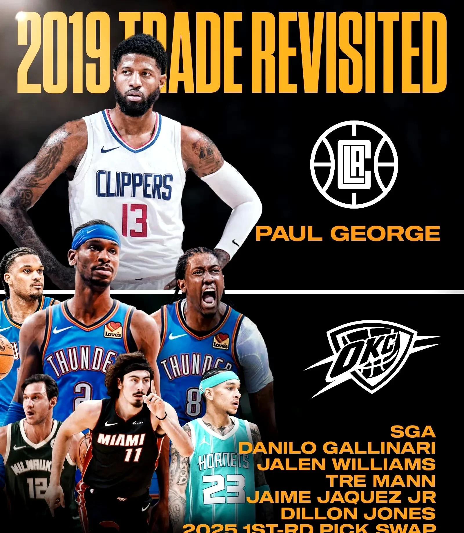 现在回头看快船与雷霆之间的“9换1”交易，肯定是NBA历史上最愚蠢的买卖！

