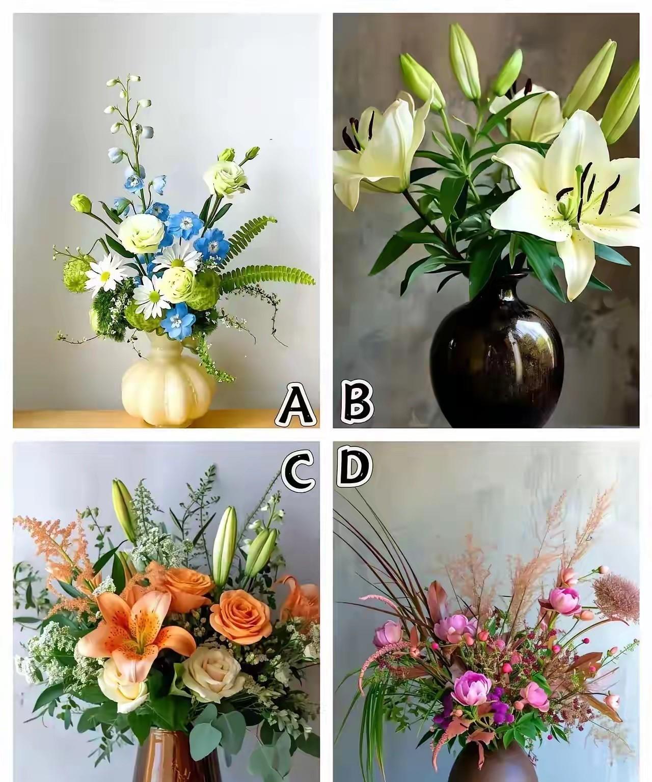 下面四幅图的花瓶，你会选择哪一幅图的呢？
据说这个测试非常准，凭第一感觉来选！