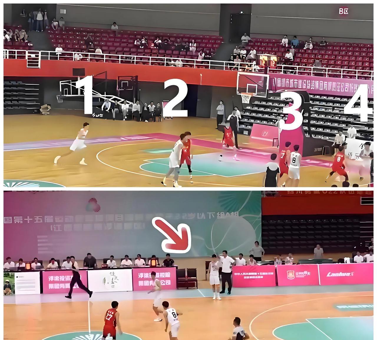 中国篮球再现名场面！
全运会U22男子篮球比赛中，场上出现了
4打5的离谱场面，