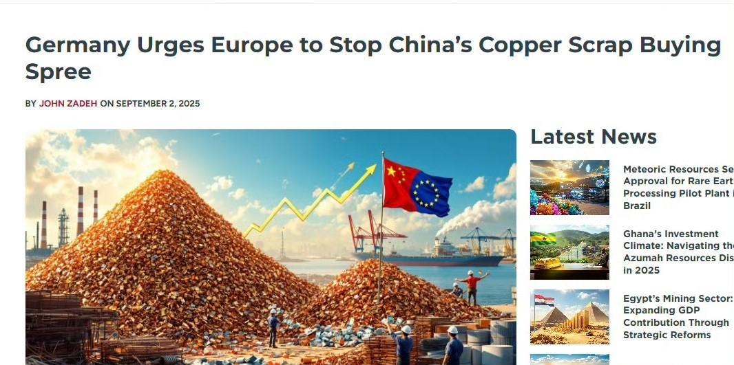 德国要求欧盟禁止高价出售铜废料给中国。我们低价卖东西给欧盟，他们不乐意，高价买东