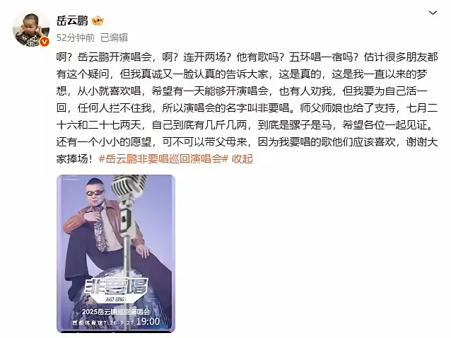 岳云鹏有几个代表歌曲，演唱会可不是春晚三分钟