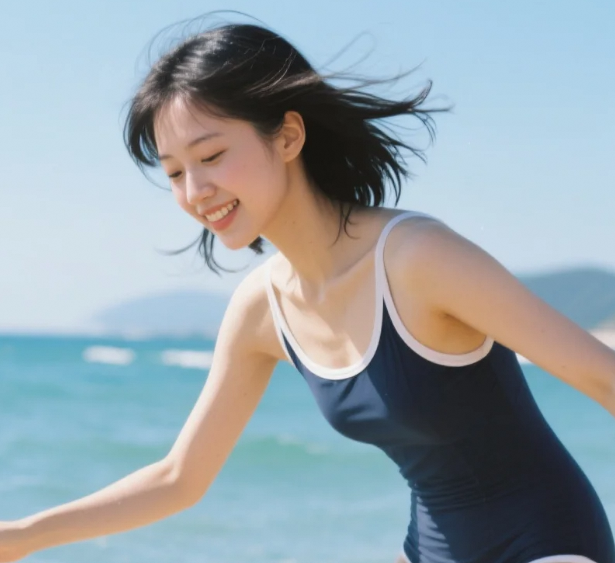 连体泳装的时光褶皱，在沙漏中沉淀夏日永恒