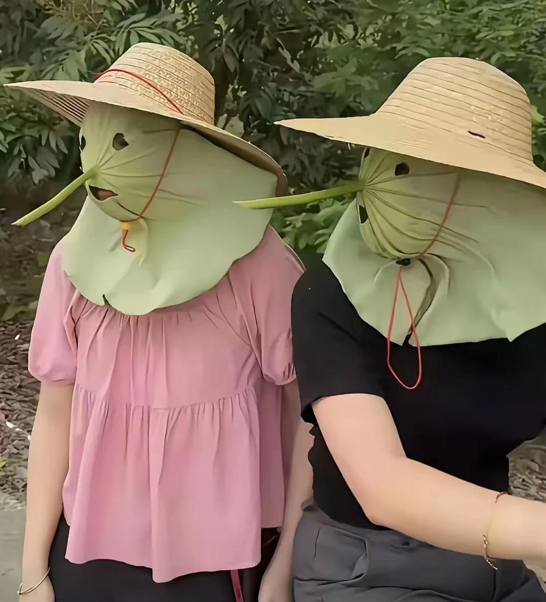 有这个还买面膜干什么呢？其实头顶的草帽也是多余的，再摘一片荷叶顶在头上就行了。荷