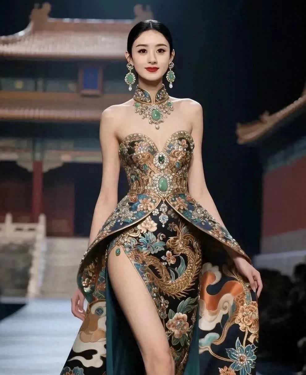 赵丽颖身着国风华服，宛如从古典仕女图中翩然走出