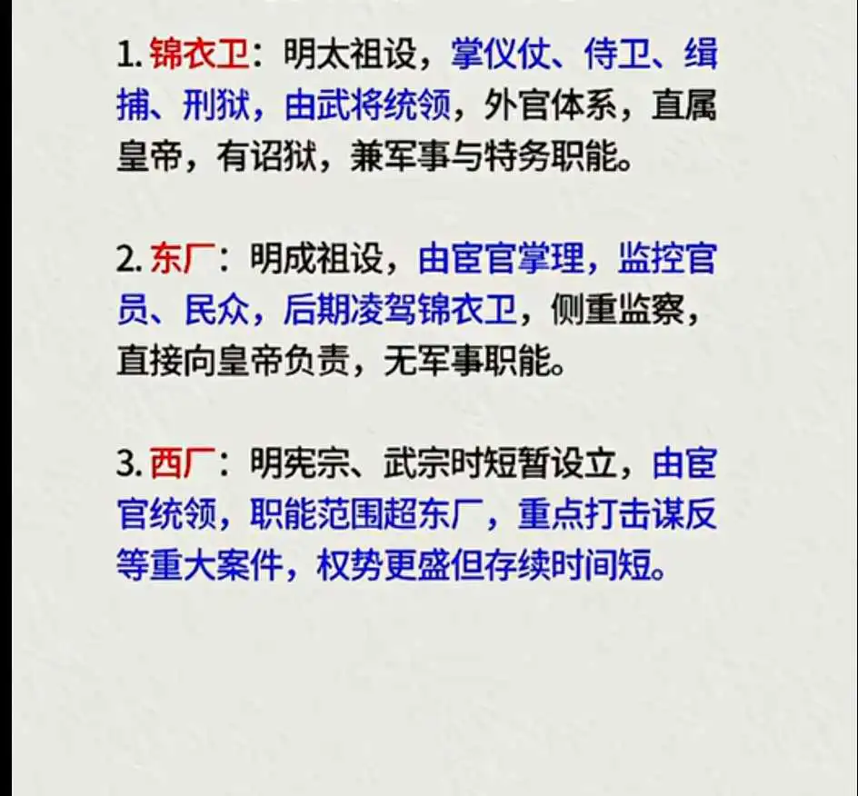 明朝的东厂、西厂、锦衣卫有什么区别？