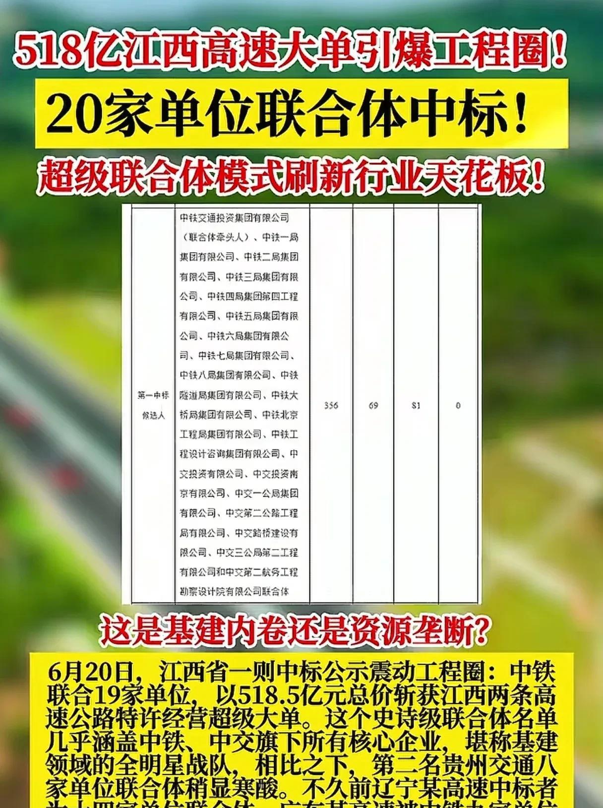 518亿江西高速大单引爆工程圈！20家单位联合体中标，超级联合体模式刷新行业天花