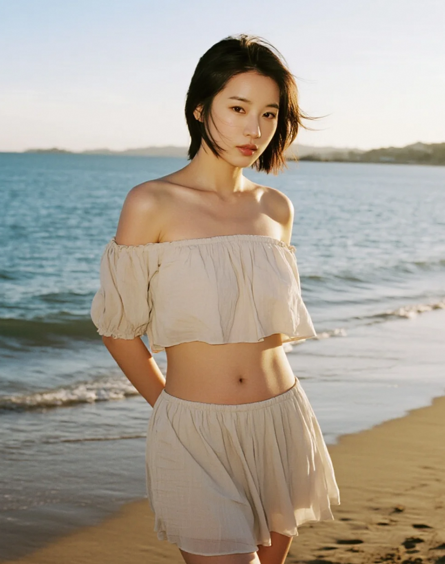 海风轻拂，她美得让人心醉神迷