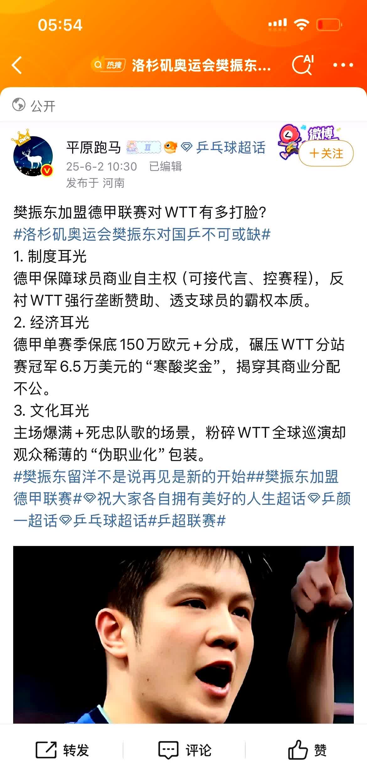 一张图让你看清WTT的丑恶嘴脸！

樊振东加盟德甲联赛可太打脸WTT了。
