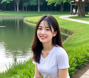 湖边公园里，我蹲下来，笑容满面，仿佛整个世界都安静了。