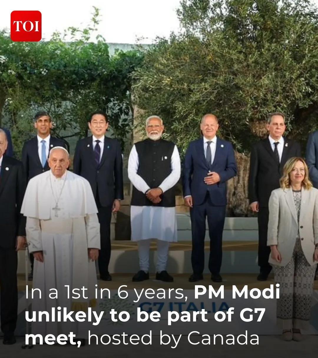 ·印度被G7拒之门外！印媒报道莫迪将不会受邀参加本月在加拿大举行的七国集团峰会。