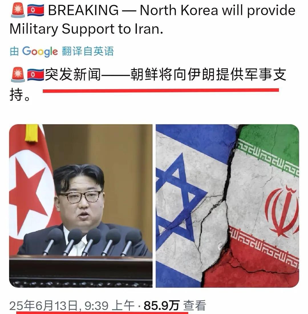 突发新闻，朝鲜将会向伊朗提提供军事支援。
这则消息瞬间在外网炸开锅，今日凌晨以色