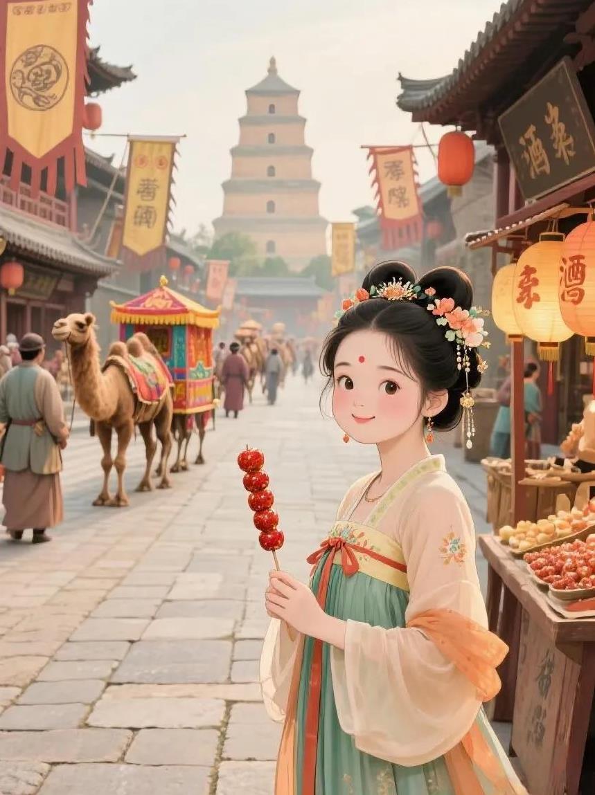 朱雀街头俏面香，
冰糖果脯手中扬。
胡笳队影穿城过，
………………[啤酒][万柿
