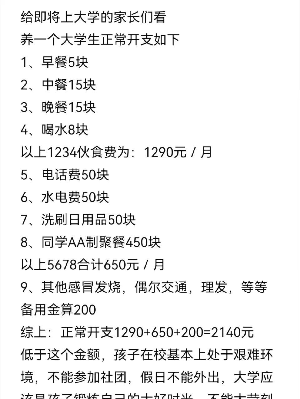 网友：当代大学生的基本消费，你们是多少呢？